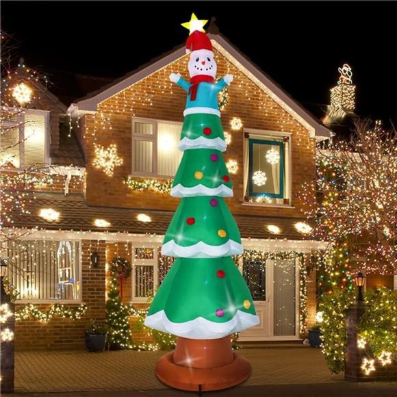 13ft Christmas Inflatable Outdoor DecorationChristmas Tree Snowman W/ Lights